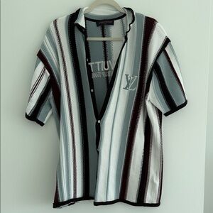 XL Louis Vuitton Striped Knit Shirt in Blue, Black, White, and Maroon